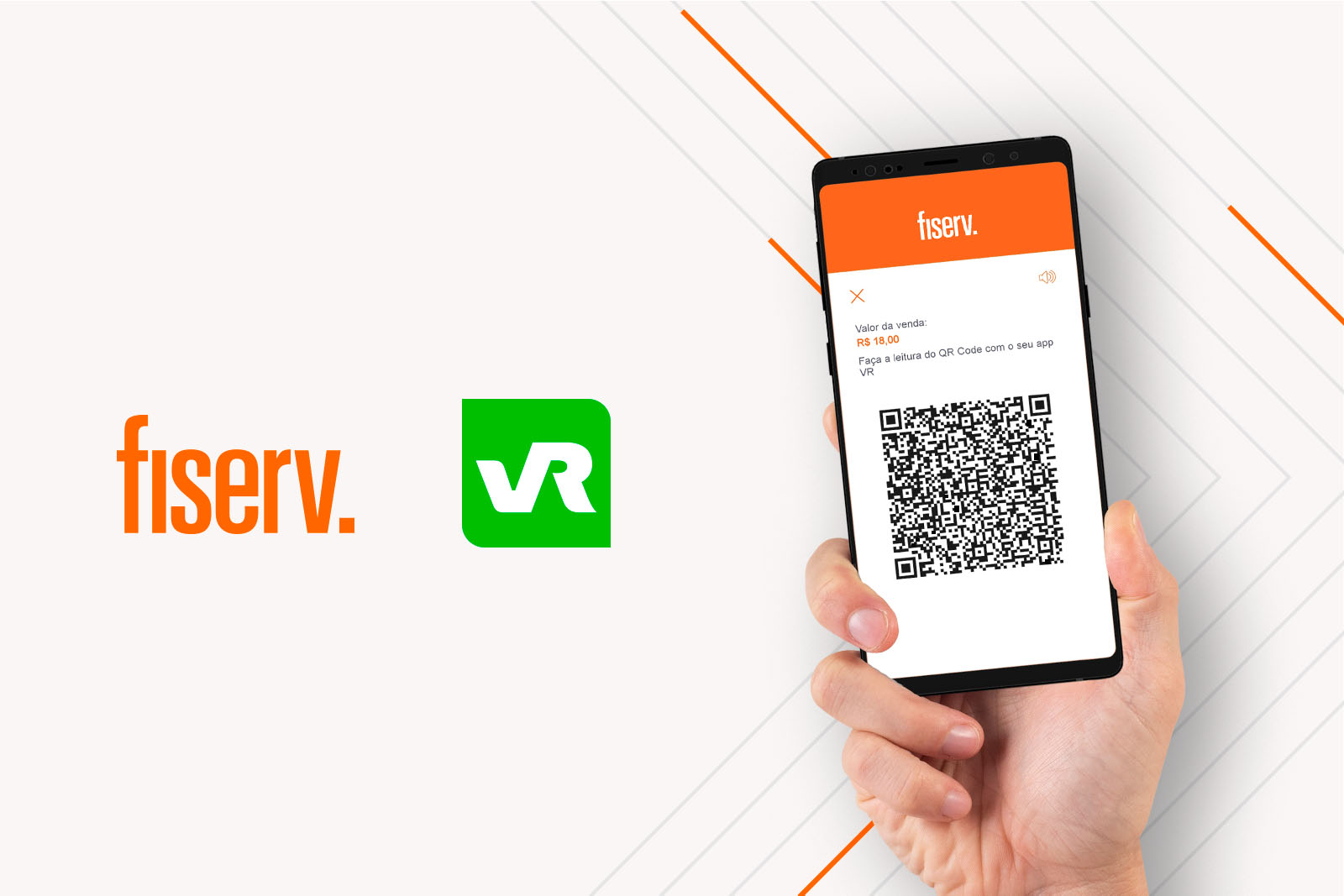 Celular com tecnologia Fiserv para aceitar pagamentos com VR por QR Code