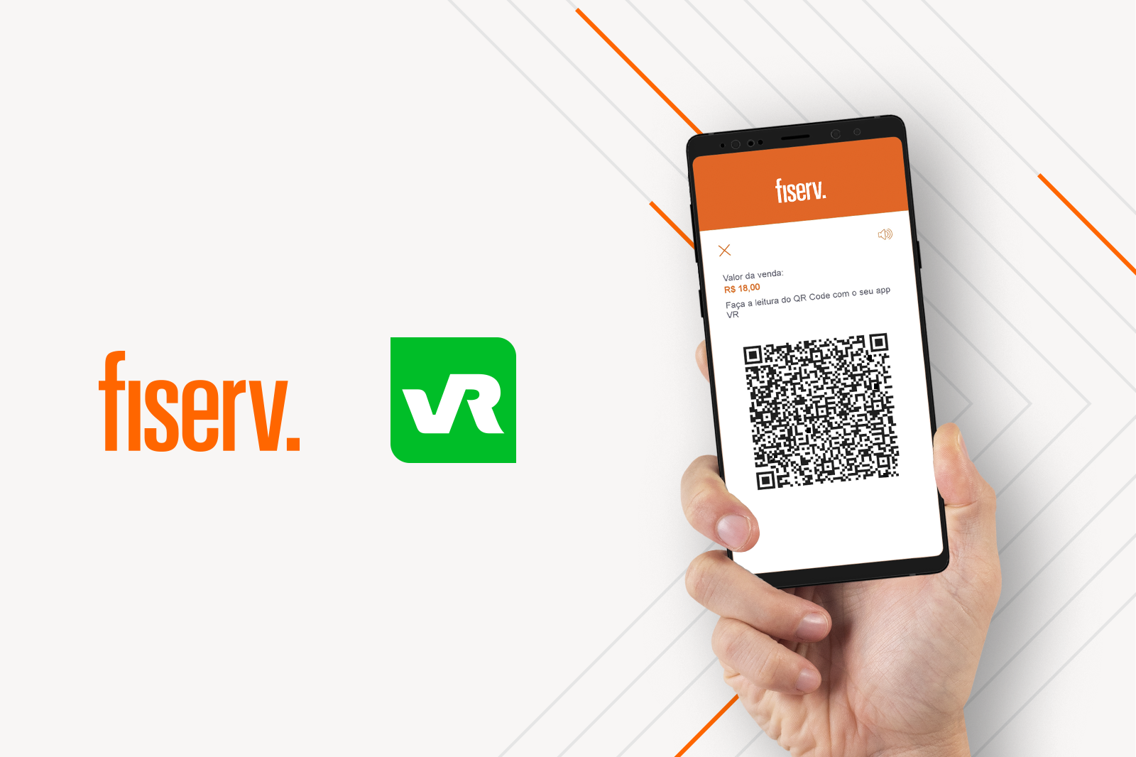 Celular com tecnologia Fiserv para aceitar pagamentos com VR por QR Code